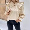 Women's Sweet Bow Tie Loose Long-sleeved Stand-up Collar Shirt Early Spring Design Sense of Fungus Skinny Blouse Senior Feeling