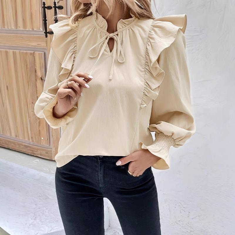 Women's Sweet Bow Tie Loose Long-sleeved Stand-up Collar Shirt Early Spring Design Sense of Fungus Skinny Blouse Senior Feeling