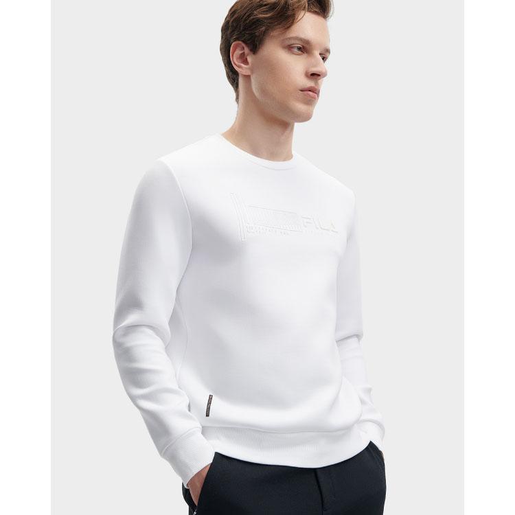 FILA 2023 Winter New Knit Crew Neck Pullover Business Antibacterial Sweatshirt Men sweatshirt Jade-White F11M342203FWT