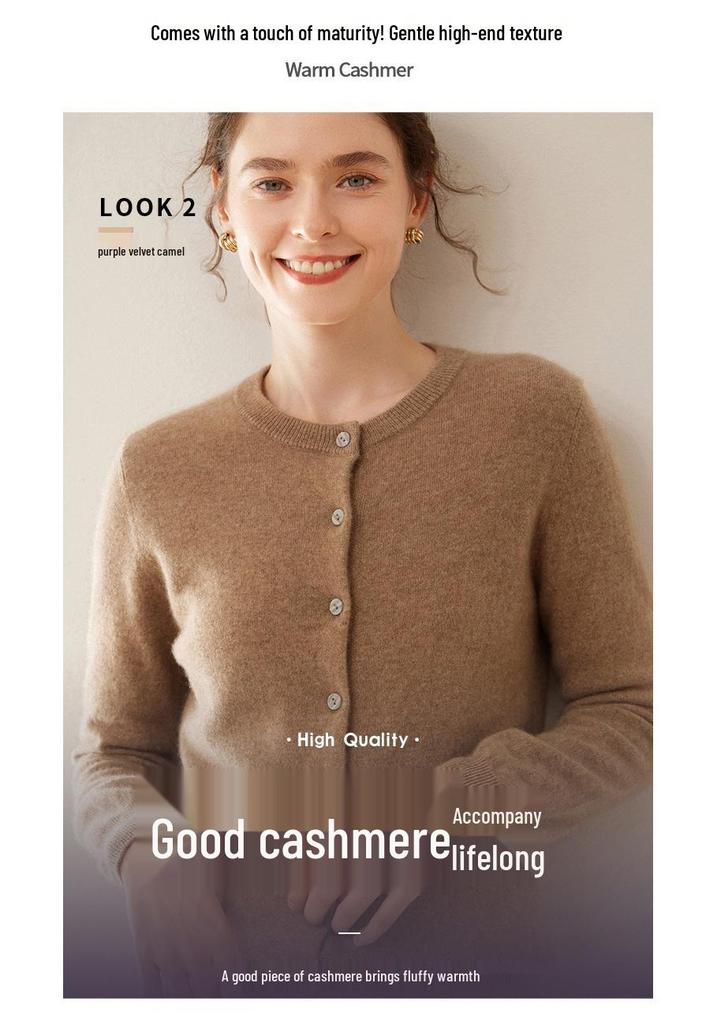 Damen Kaschmir Rundhals Einreiher Cardigan Pullover - Mittel-Dick - Frühling/Herbst