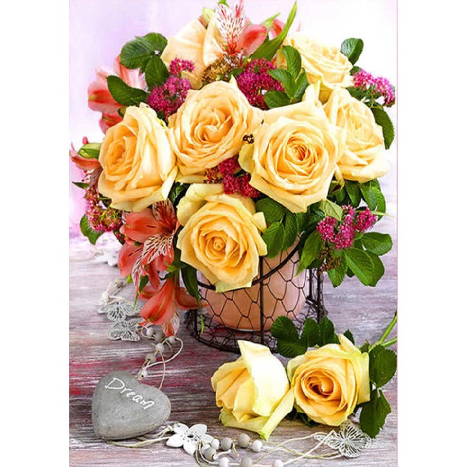 5D DIY Diamond Painting Flower Vase Rhinestone Rose Full Round Diamond Embroidery Cross Stitch Kit Mosaic Art Picture Gift