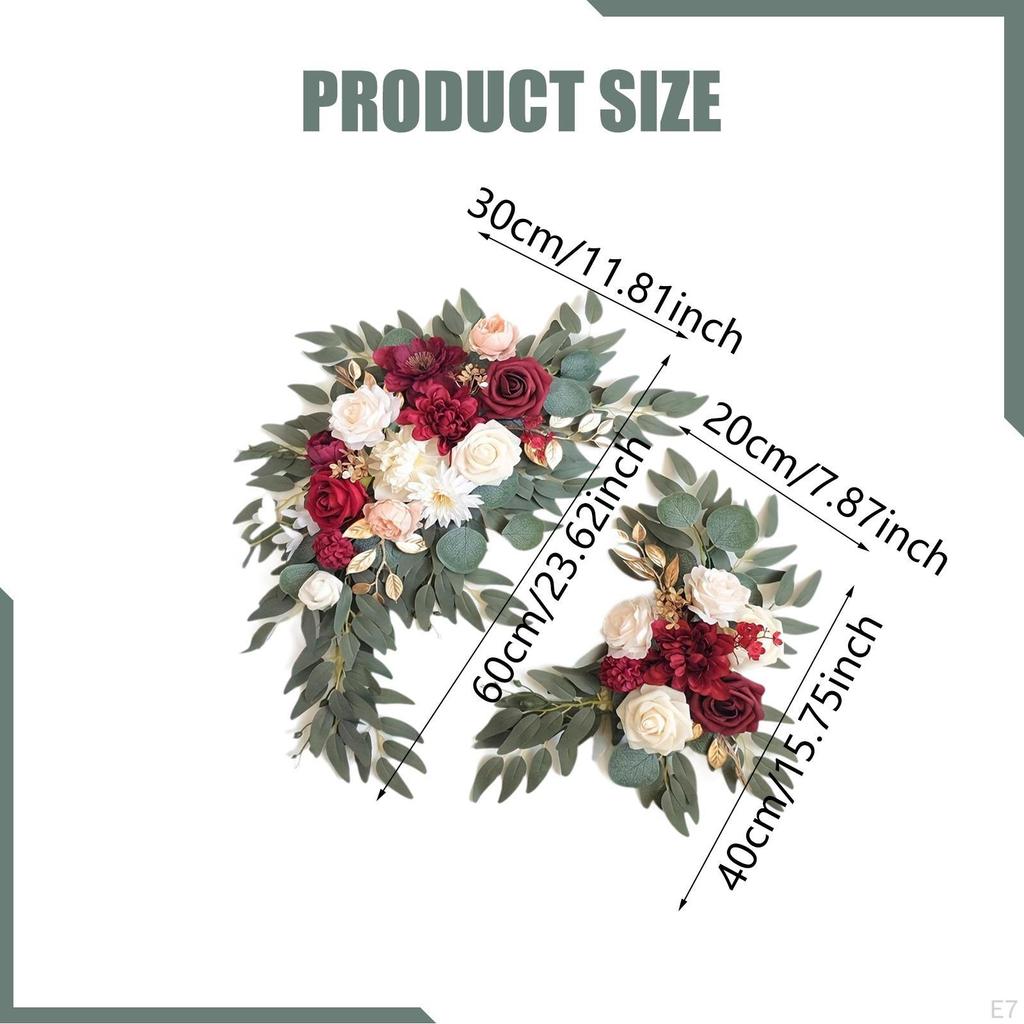 2 Pieces Artificial Flower Swag Floral Backdrop Rustic Hanging Handmade Silk Flowers Wedding Arch