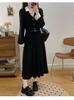 Retro French Age-reducing Black Dress, New Super Fairy Temperament Pleated Splicing and Thin Interview Long A-shaped Skirt