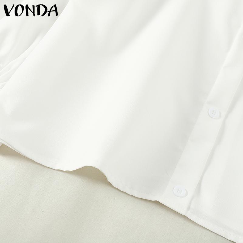 VONDA Damen Sommer Rundhals Spitze Kurzarm Einfarbig Blusen