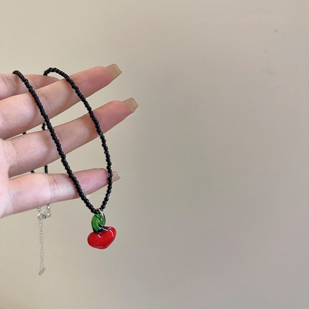 

Dopamine Cherry Necklace Sweet Fruit Bead Choker Summer Puppy Earrings Gift Style1