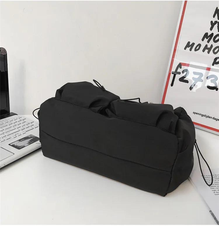 Fashion Couple Shoulder Bag With Polyester Lining Trendy Simple Cross Body Bags With Side Pockets Teen Black Nylon Messenger Bag