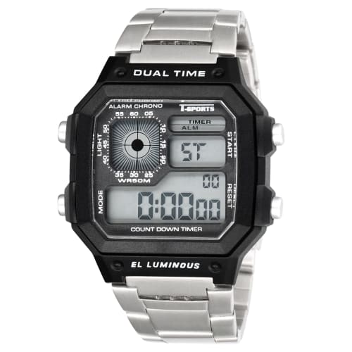 Klefer Men's Digital Waterproof Watch with Metal Band, Silver, TS-D306-BK