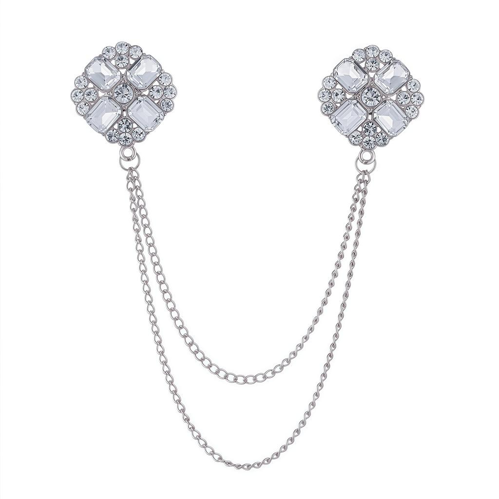 High Quality Rhinestone Flower Brooch Korean Tassel Chain Suit Collar Pins Corsage Fashion Wedding Party Jewelry Accessory