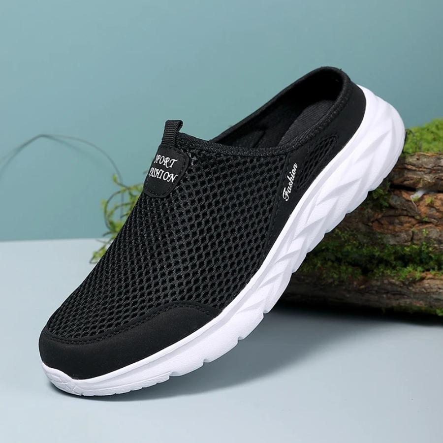 2025 Mens Half Slippers Summer Breathable Mesh Mens Shoes Outdoor Casual Walking Shoes Large Flat Light Mesh