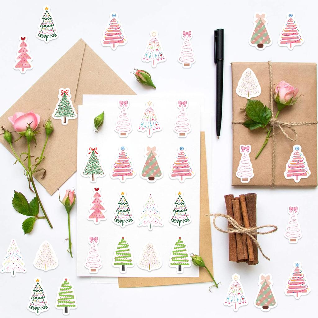 500PCS Christmas Tree Roll-Style Stickers Cartoon Festive Collection Waterproof Decorative Stickers for iPad and Mobile Phones