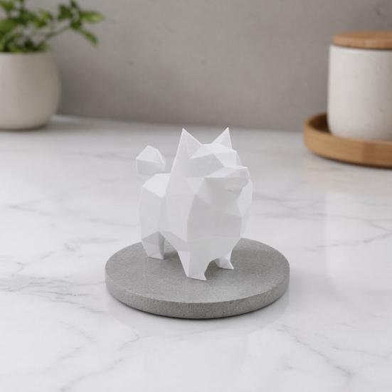 Geometric Low-Poly Dog Statue, 3D Printed Mini Dog Ornament, White Cute Puppy Figurine, Modern Desktop Decoration for Home Office Gift Ideas