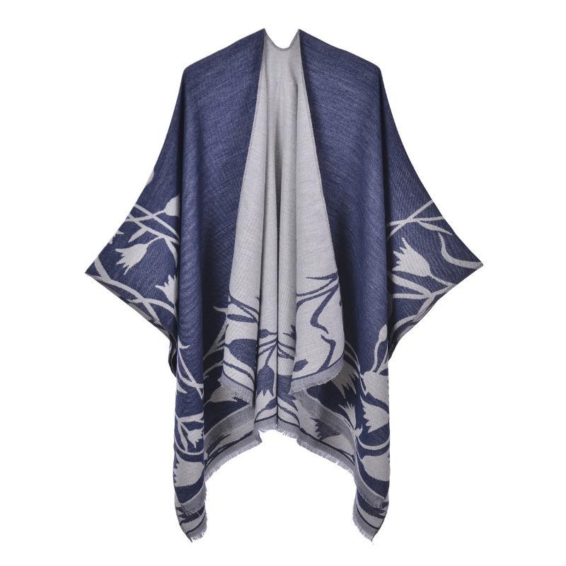 Retro Double-sided Split Shawl Can Be Worn In All Seasons, Women's Imitation Cashmere Fringed Cape Cardigan, Air-conditioned Room with Blanket
