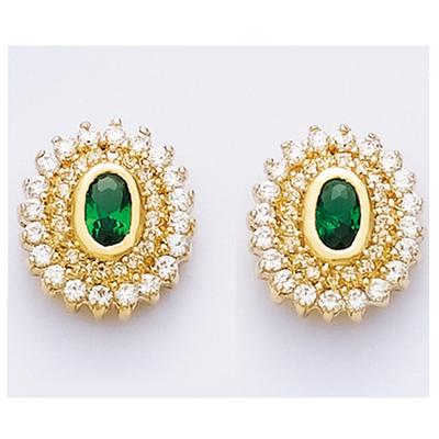 [K7174] - Gold Plated Earrings 'Sissi' Emerald Green White Golden - 12x11 Mm