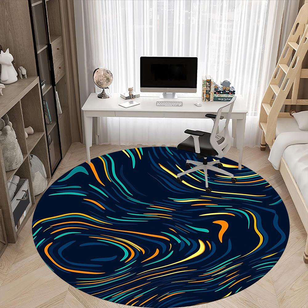 1pc Wave Swirl Office Round Area Rug,  Mat Suitable ForOffice, Under Office Chairs Bedroom Living Room Home Decor, Room Deco