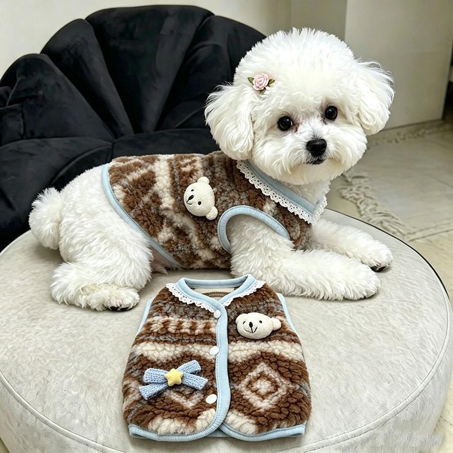 Autumn Winter New Arrivals Warm Vest Cute Bear Back Sweatshirt for Small Dogs and Cats
