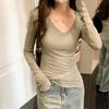 Pure Lust Sexy Hottie V-neck Long-sleeved T-shirt Women's Slim Fit Hollow Design Summer New Versatile Top Trend