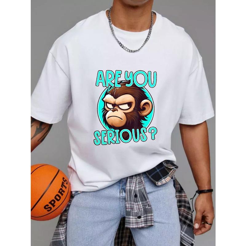 Crew Neck T Shirt White Monkey Face Are You Serious Text Graphic Print Casual Wear for Men and Women Streetwear Fashion Summer Outfit