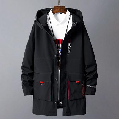 İlkbahar ve Sonbahar Erkek Bol Orta Uzunlukta Kapüşonlu Rüzgarlık Ceket