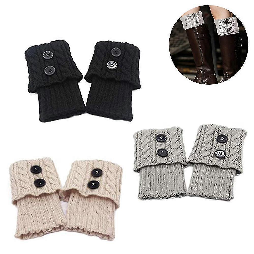 3 Pairs Womens Short Boots Socks Crochet Knitted Boot Cuffs For Winter Warm