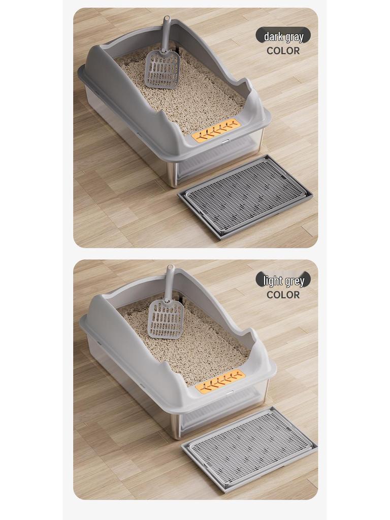 Top-Entry Stainless Steel Cat Litter Box with High Walls for Anti-Splash and Sand Control