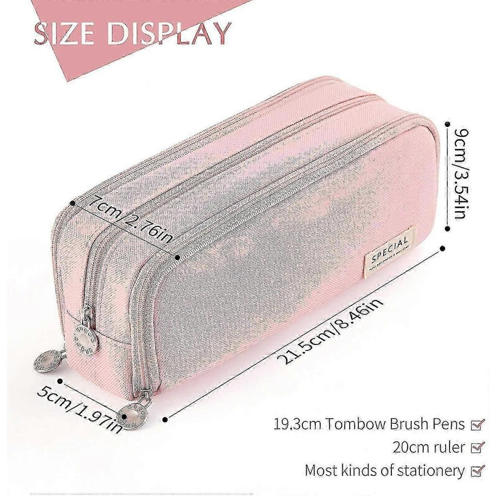 Large Capacity Pencil Case 3 Compartment Pouch Pen Bag For School Teen Girl Boy Men Women (pink)