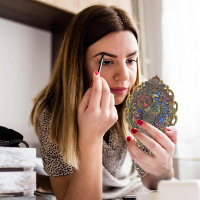1set Vintage Peacock Makeup Mirror and Comb Women Portable Handheld Travel Vanity Mirror Elegant Retro Design