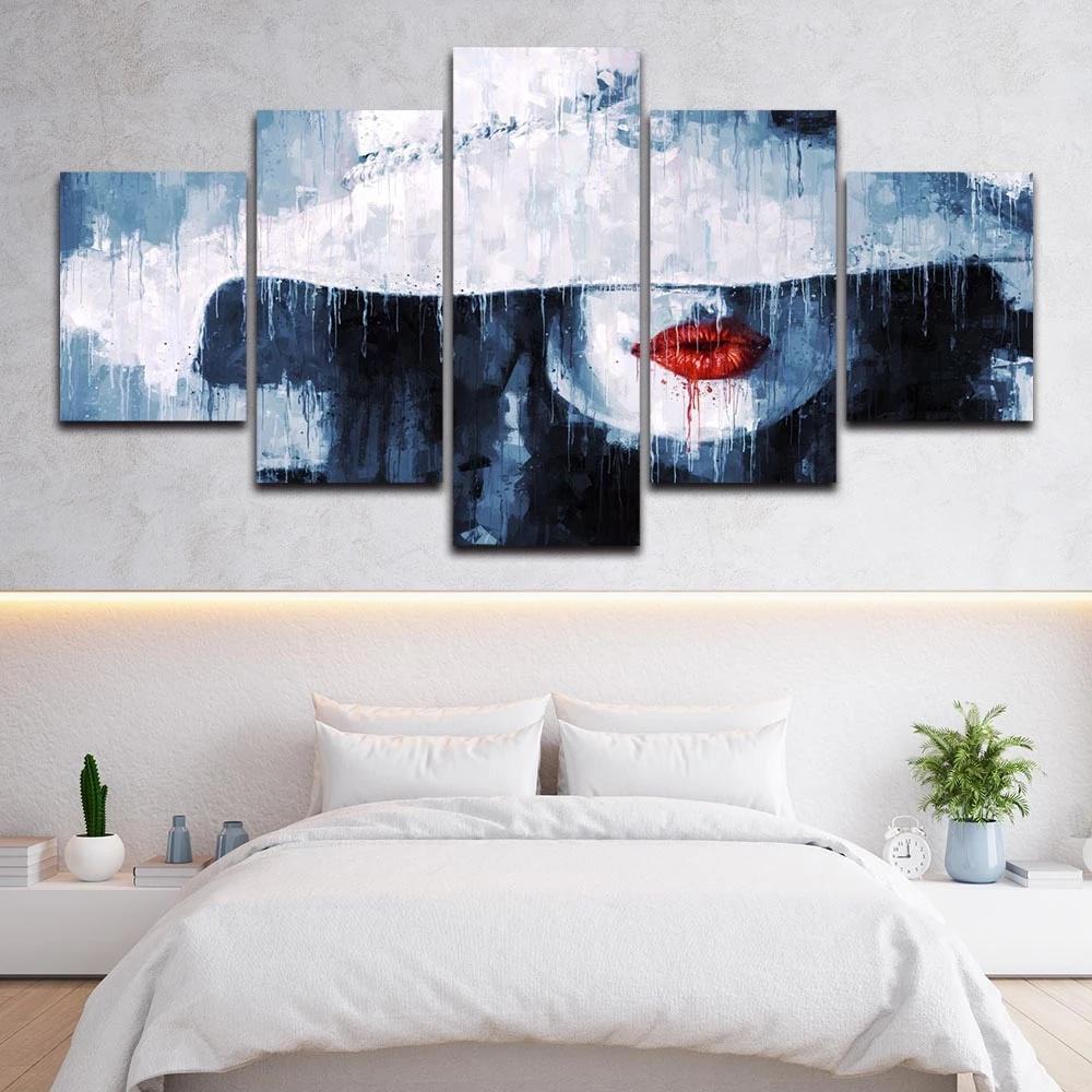 Modular Red Lips Woman Poster 5 Pieces Abstract Picture Modern Wall Art Prints Painting Home Decor Living Room Framework Canvas