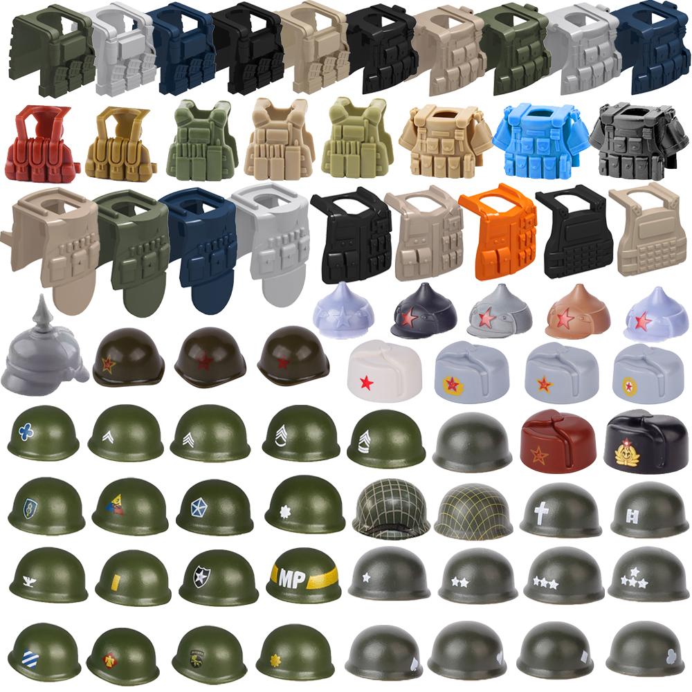 Military Figure MOC Building Block Accessories Vest Equipment Soviet American Soldier Helmet Hat Kit Mini Brick Toy Gift K48