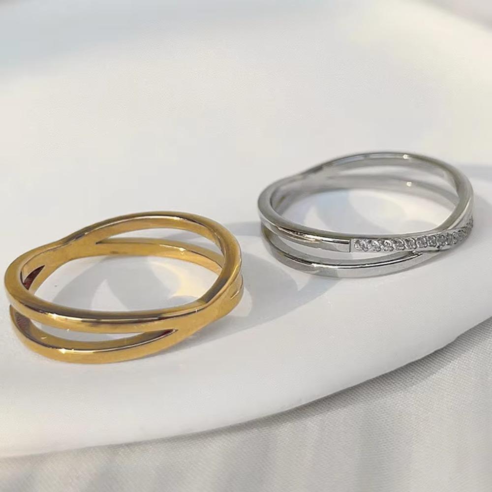 Zircon Inlaid Korean Cross Women Ring Titanium Steel Fashion Ring High-end Overpass Ring  Gift