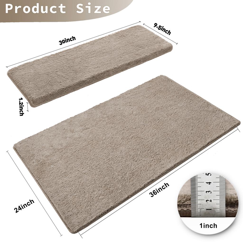 Bullnose Non-Slip Stair Treads -Ultra Plush- Washable Self-Adhesive Carpet Mats, Safety for Elderly & Pets, Peel & Stick Decor