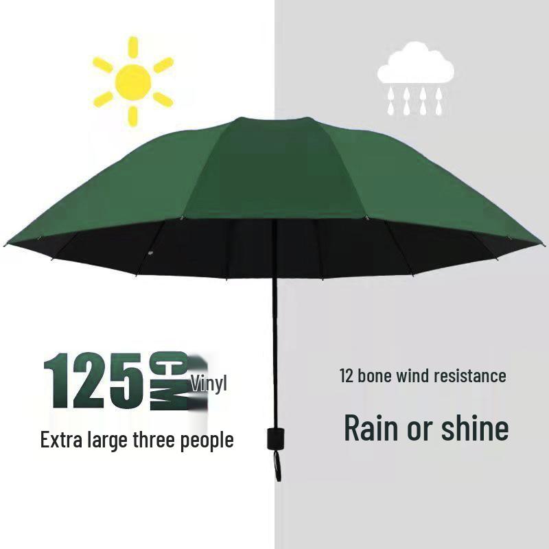 Dual-Use Extra Large Folding Umbrella - 12 Ribs for Sun and Rain Protection
