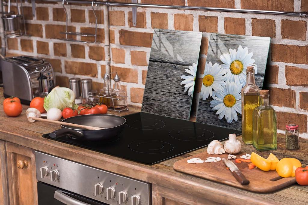 GLAS-SCHUTZPLATTE FÜR DIE KÜCHE 65x52 Gänseblümchen