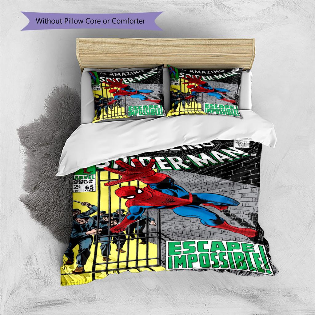 Super soft three-piece bedding set with a cool Spider-Man pattern  (1*Duvet Cover + 2*Pillowcase, Without Core)