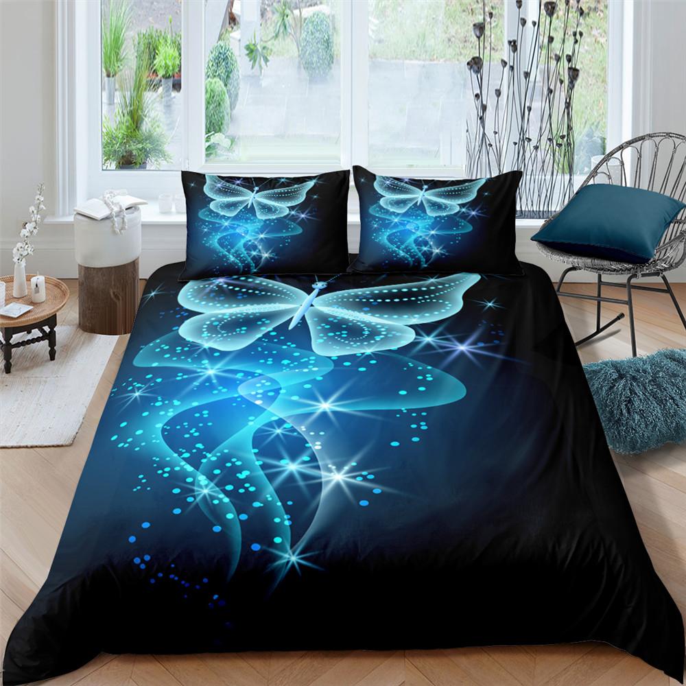 Schmetterling Bettbezug Set 3D Druck Lila Insekt Verträumt Leicht King Queen Bettdeckenbezug für Kind Junge Mädchen Polyester Bettwäscheset
