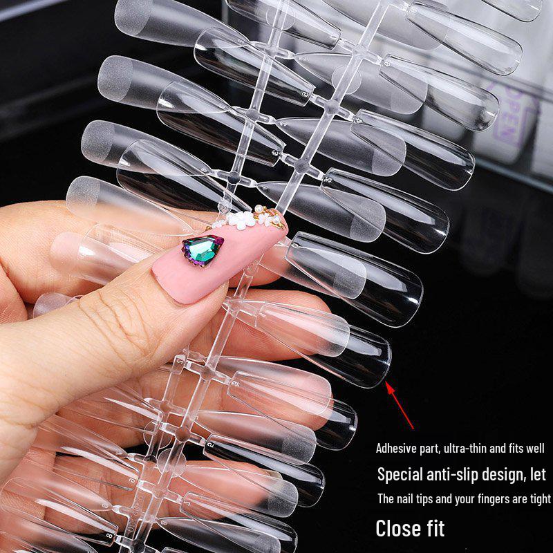 Frosted Trapezoid & Water Drop Almond Nail Extensions - No File Needed, Full and Half Cover. Perfect for Salons.