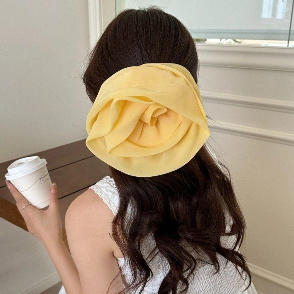 Yellow Rose Flower Hair Clips French Women Barrette Fashion Chiffon Hairpin Girls