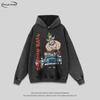 Mens Oversized Cotton Hoodie With Cartoon Print Relaxed Fit Heavyweight Washed Sweatshirt Streetwear