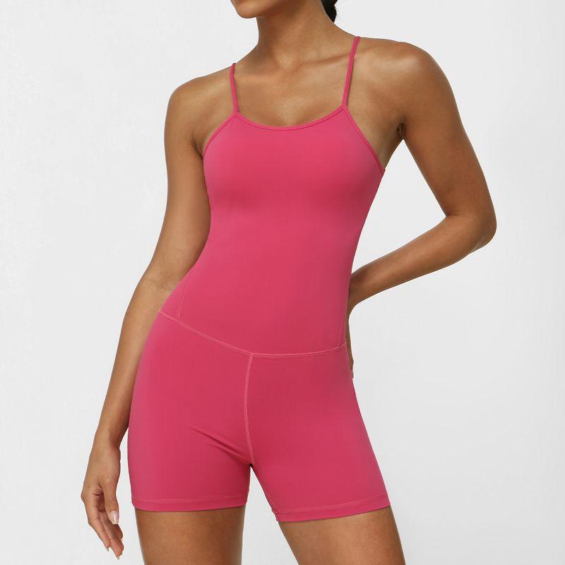 

Cross-Border Thin Strap Export Thin Yoga Wear Women s Beauty Back Quick-Drying Dance Sports Tight Jumpsuit Air Workout Clothes Bright pink L (Recommendation 55.00 kg-60.00 kg