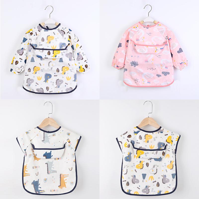 Baby Smock Bibs Waterproof Long Sleeve Eating Feeding Art Apron Newborn Toddler Burp Cloths Fit 0-3 Years