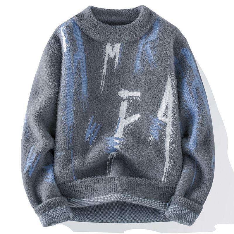 Men s Classic Velvet-Lined Winter Sweater - Trendy, Warm Knitwear with Half-High Neck 2XL