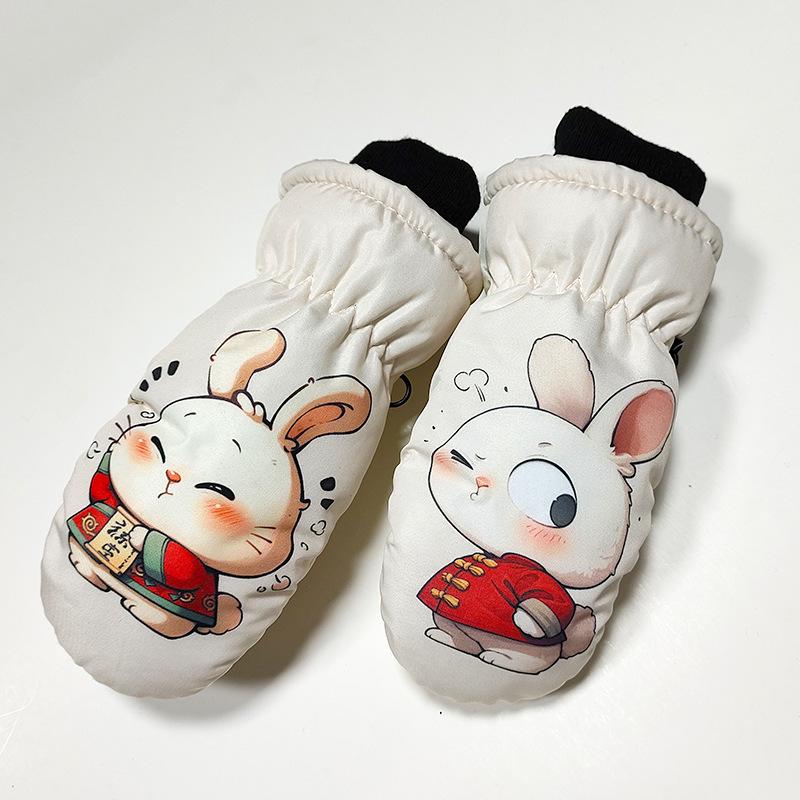 Cozy Winter Cartoon Fleece-Lined Gloves for Girls, Ages 2-5