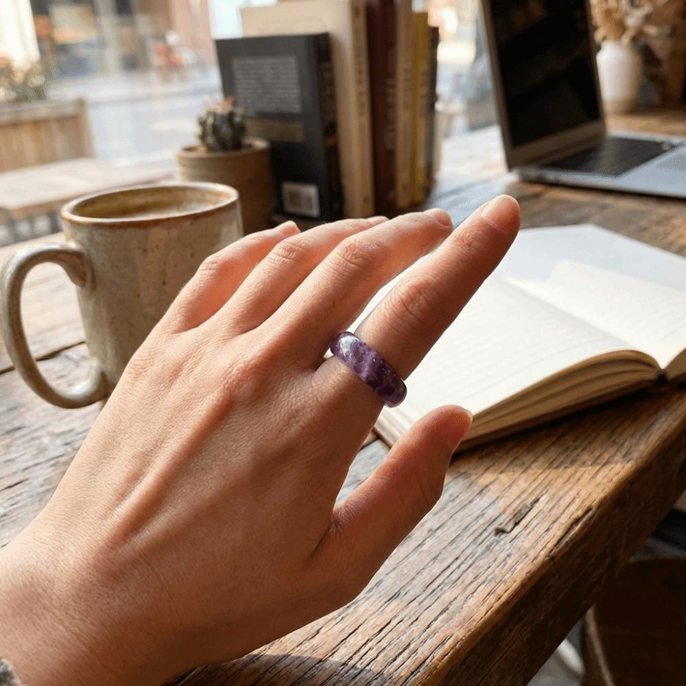 Obsidian Stone Crystal Stone Band Rings Natural Crystal Jewelry Finger Ring Minimalist Ring Women
