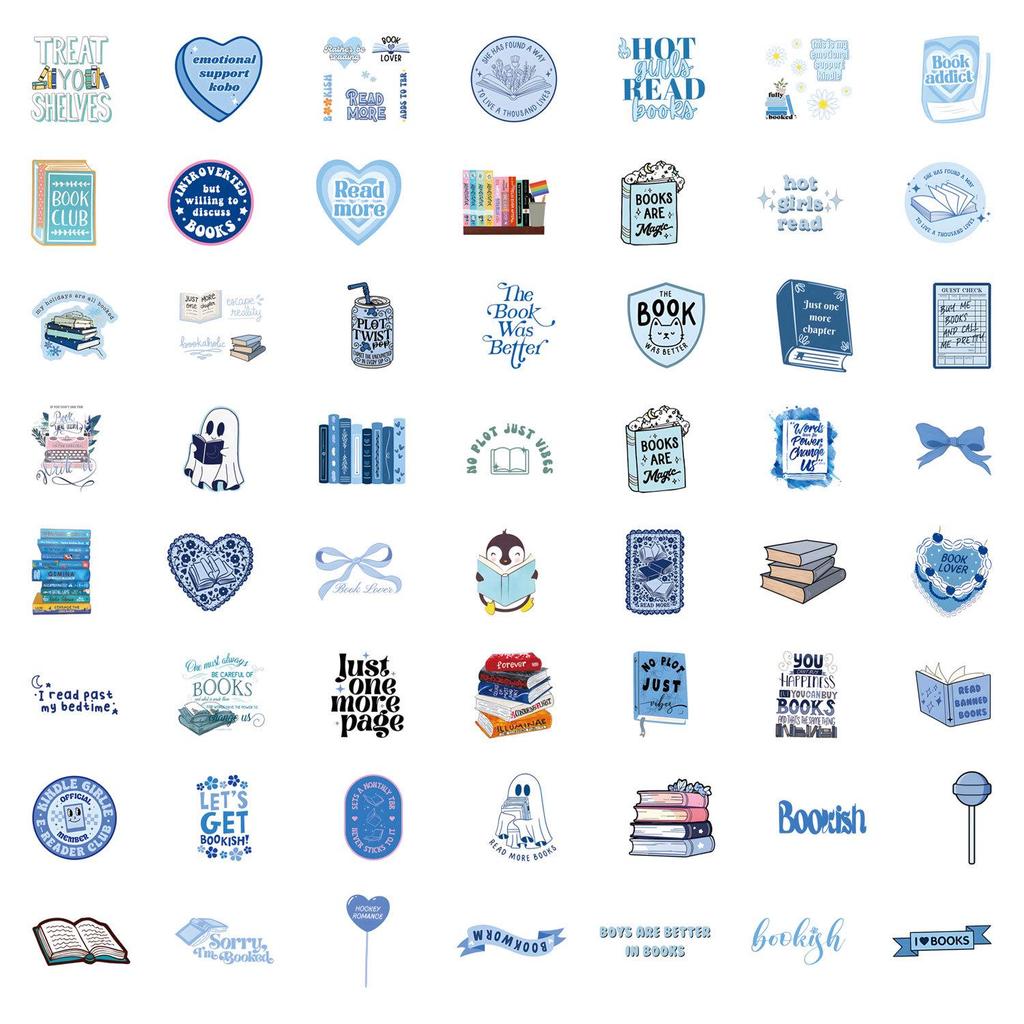 55 Blue Cartoon Stickers for Journals, Water Bottles, and Computers - Waterproof Stationery Decor