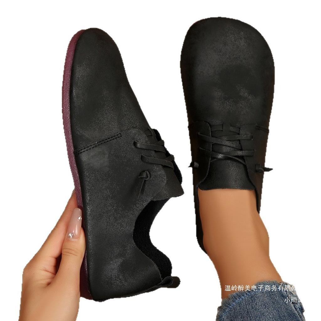 New large size retro style flat-bottomed casual single shoes women's foreign trade low-top front lace-up lazy loafers wish