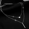 Elegante Vierkante Staaf Glanzende Kristal Ronde Dubbellaagse Ketting Dames Eenvoudige Mode Sleutelbeenketting