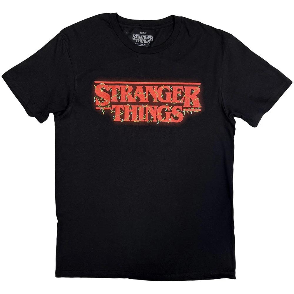 Stranger Things Logo With Christmas Lights Official 100% Cotton T-shirt Mens Tees Top Mens S