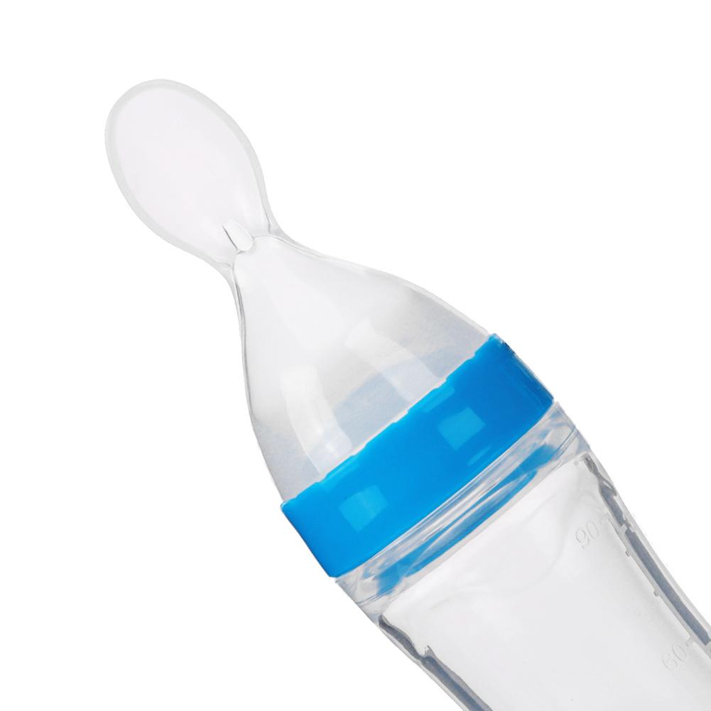 90ml Silicone Baby Toddler Feeding Bottle with Spoon   Food Cereal Squeeze Feeder