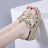 Fashion Summer Women Slippers Crystal Roman Style Round Toe Platform Outdoor Flip Flops Casual Daily Wedge High Heel Beach Sandal Slides