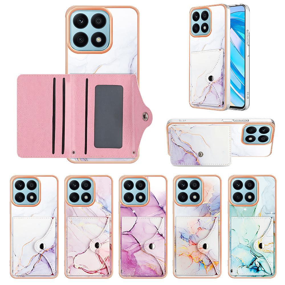 Applicable to Honor 90lite mobile phone case X6A electroplated marble pattern insert card bag Magic 5 Pro anti-drop