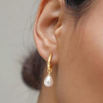 Orecchini a Cerchio in Acciaio Inossidabile con Pendente a Forma di Lacrima in Perla Sintetica, Temperamento Semplice, per Donne, Gioielli Quotidiani da Pendolarismo, Regali